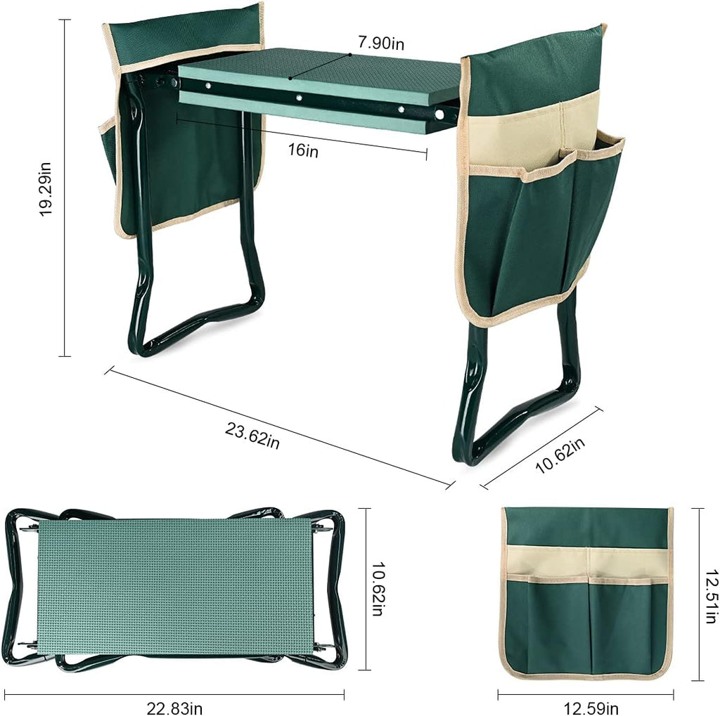 Upgraded Garden Kneeler and Seat with Thicken & Widen Soft Kneeling Pad,Heavy Duty Foldable Gardener Stool with 2