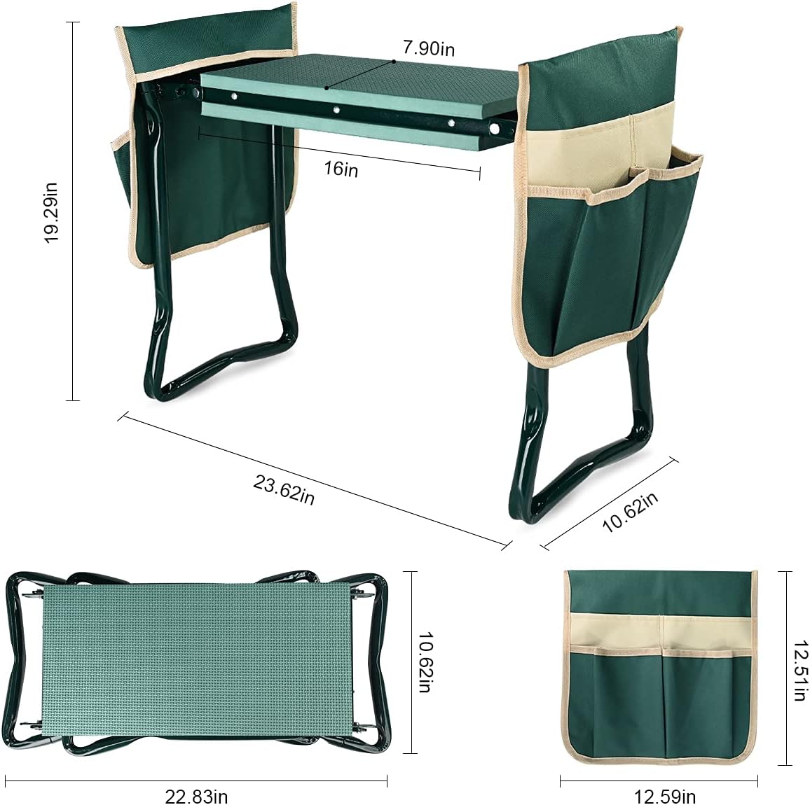 Upgraded Garden Kneeler and Seat with Thicken & Widen Soft Kneeling Pad,Heavy Duty Foldable Gardener Stool with 2