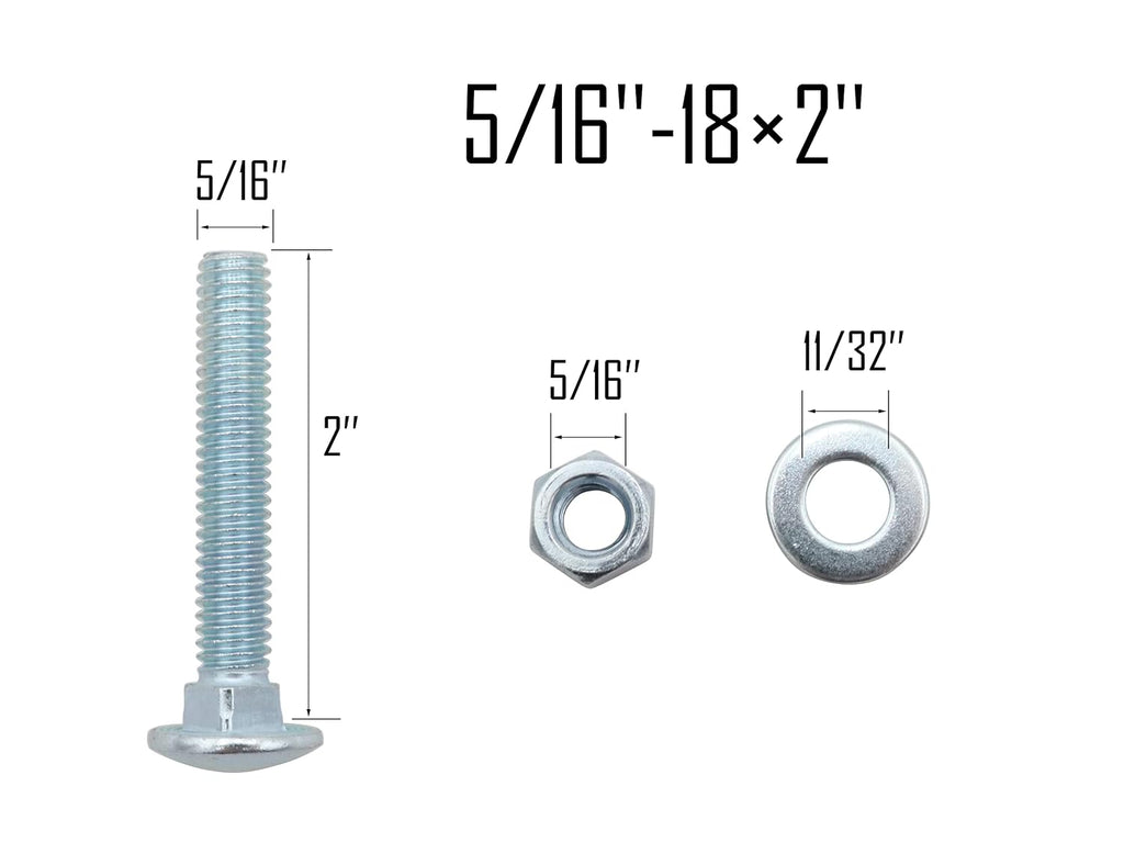 10 Sets Carriage Bolts Screws Assortment Kit, 5/16-18 x 2'' Round Head Square Neck Bolts (with Hex Nuts and Flat