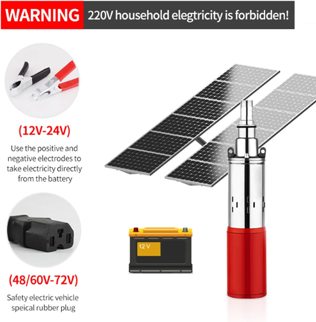 1 Inch/ 2 Inch Deep Well Solar Pump, 12V/24V DC Screw Pump Stainless Steel Submersible Well Pump for Well, Livestock
