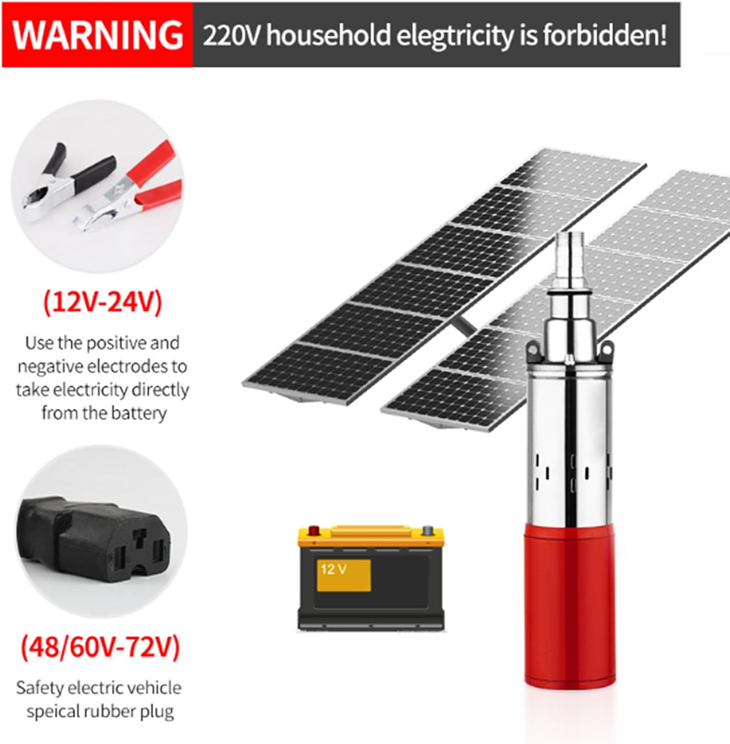 1 Inch/ 2 Inch Deep Well Solar Pump, 12V/24V DC Screw Pump Stainless Steel Submersible Well Pump for Well, Livestock