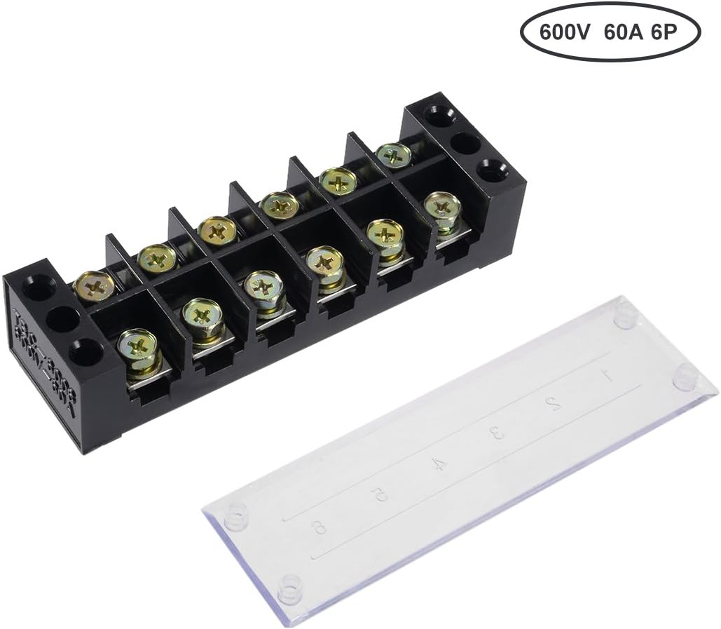 uxcell 6 Positions Double Rows 600V 60A Terminal Block Strip TBC-6006
