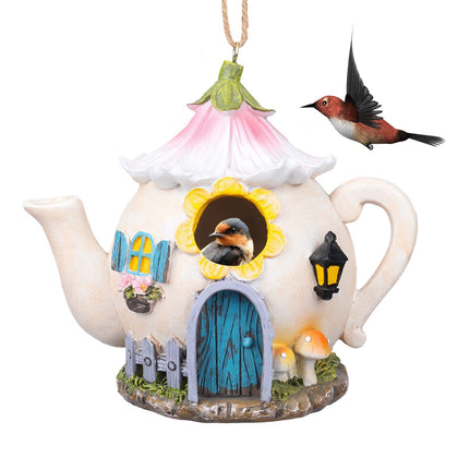 Resin Bird House for Outside, Decorative Hanging Birdhouse for Garden