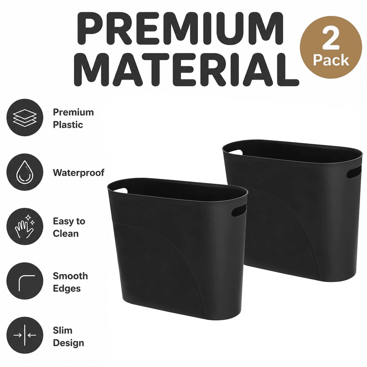 Small Trash Can Plastic Bathroom Wastebasket 3.2 Gallon Slim Garbage Container Bin with Handle for Home Kitchen