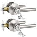 Brushed Nickel Entry Door Handles with Lock and Key 2 Pack