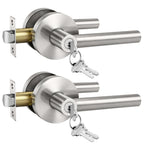 Brushed Nickel Entry Door Handles with Lock and Key 2 Pack