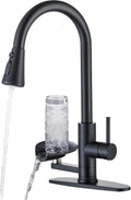 Kitchen Faucet with Cup Washer Single Handle Pull Down Kitchen Sink Faucet with Glass Rinser Matte Black Pull Sink