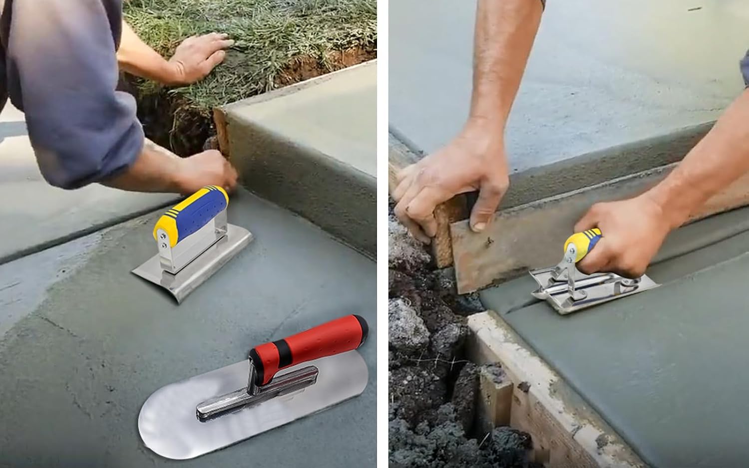 Concrete Tools Set Stainless Steel Pool Trowel (11" x 4") plus Concrete Edger (6" x 3", 1/2"R) and Groover (6" x 3"