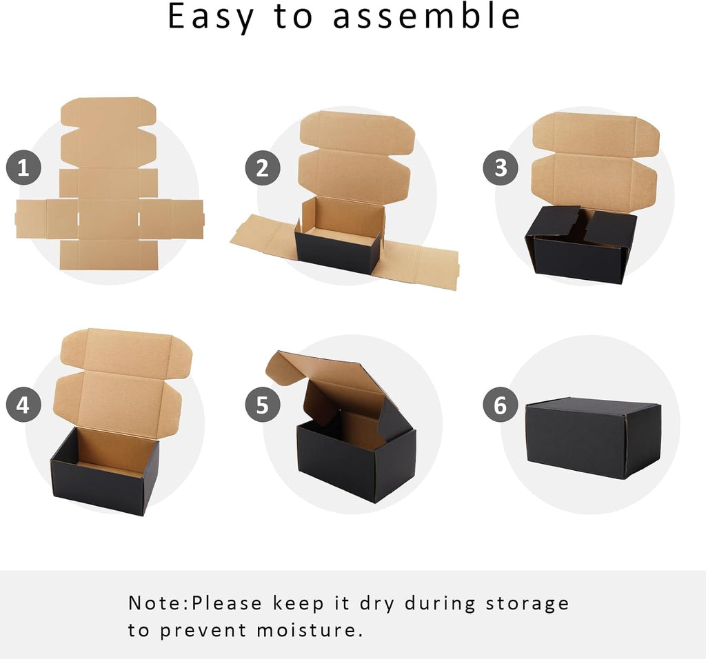 6x4x3" 50 Pack Corrugated Cardboard Boxes Small Shipping Box Black