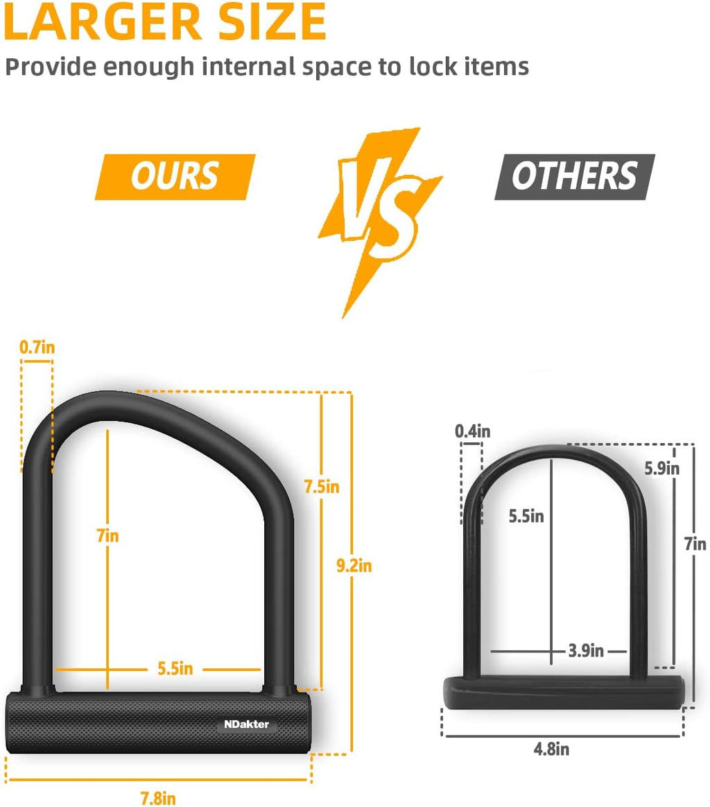 Bike Locks Heavy Duty Anti Theft 18mm Thick, Motorcycle U Lock with 4FT x 6mm Security Chain, 3Keys Large U-Shape