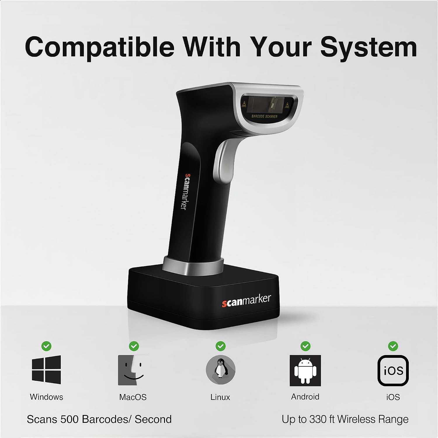 1D/2D Barcode Scanner Wireless – Boost Speed & Accuracy with Bluetooth Barcode Scanner & 2.4G Modes – Handheld QR &