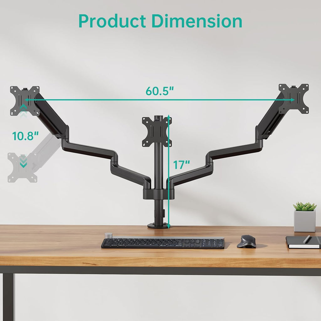 Triple Monitor Mount for 13-32 inch Screens, up to 17.6 lbs per Arm | Adjustable 3 Monitor Desk Mount with Swivel