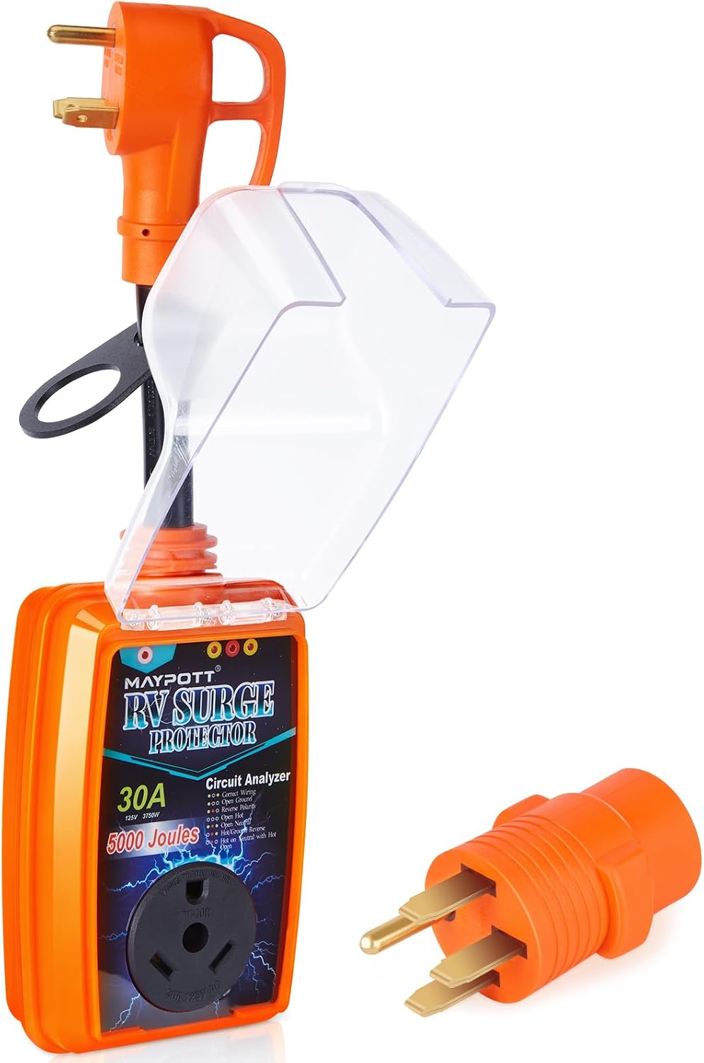 30 Amp RV Surge Protector with 50A to 30A Conversion Adapter - Full Circuit Analysis, Waterproof Cover, and Enhanced