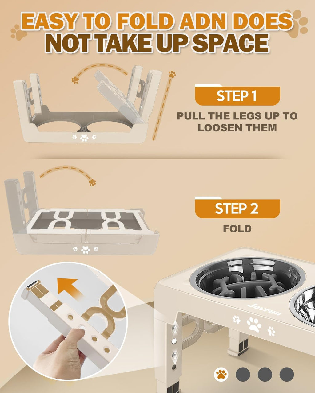 Elevated Dog Bowls for Medium Large Size Dogs, Non-Slip Dog Feeder with 1*Stainless Steel Dishes & 1*Slow Feeder