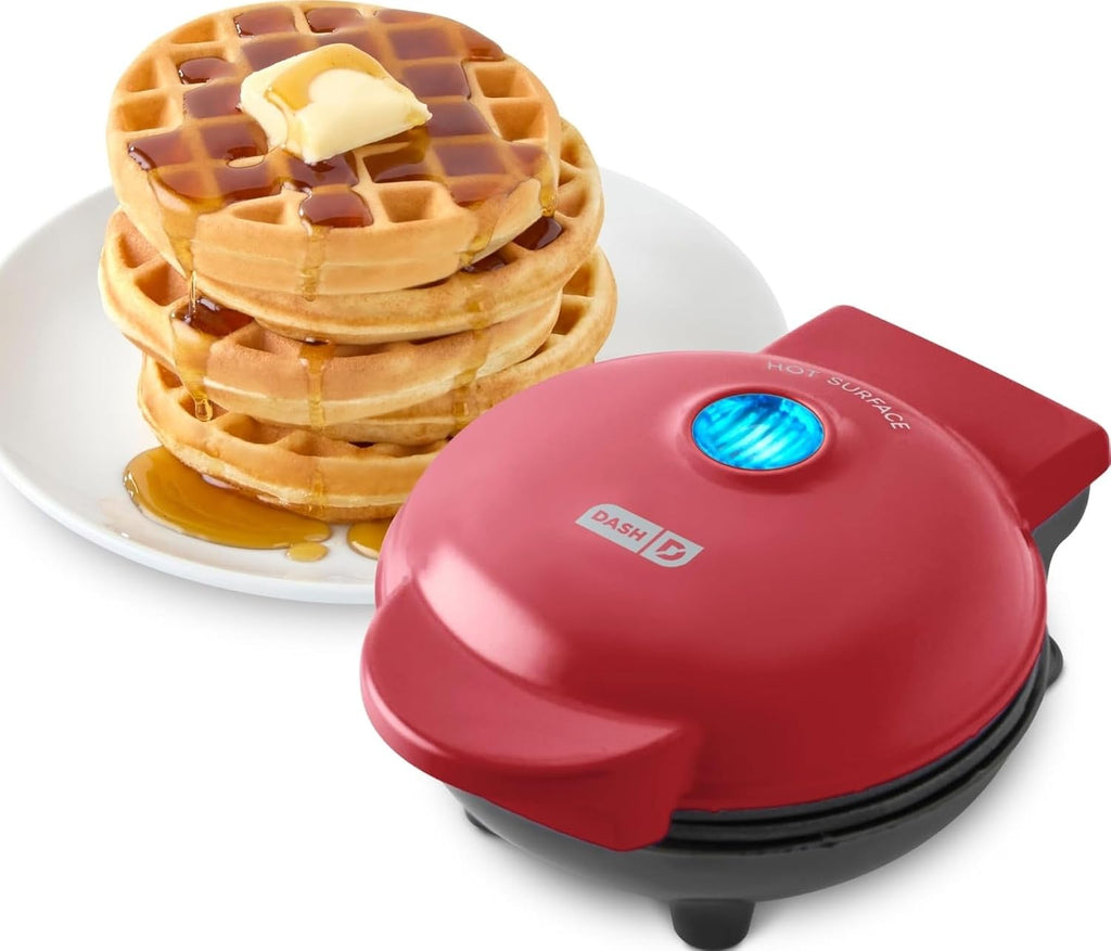 Mini Waffle Maker, 4-Inch Nonstick Cooking Surface, Red | Small Waffle Iron for Dorms & RVs, Chaffle Maker & Compact