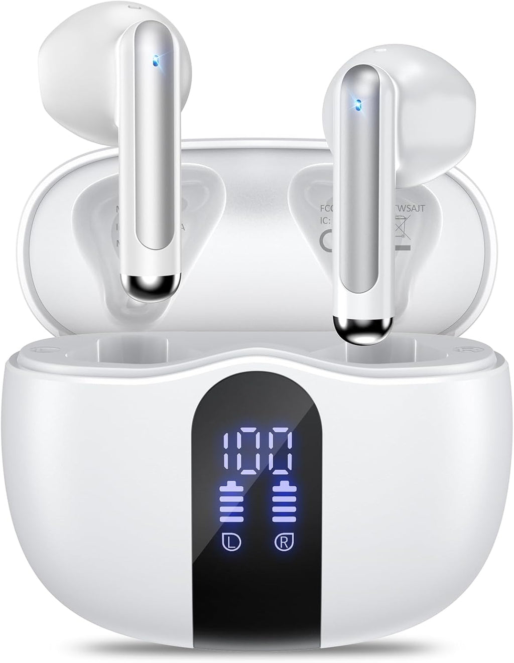 Wireless Earbuds, Bluetooth 5.4 Headphones HiFi Stereo with 4 HD Mic, 50H Playtime Bluetooth Earbuds with LED