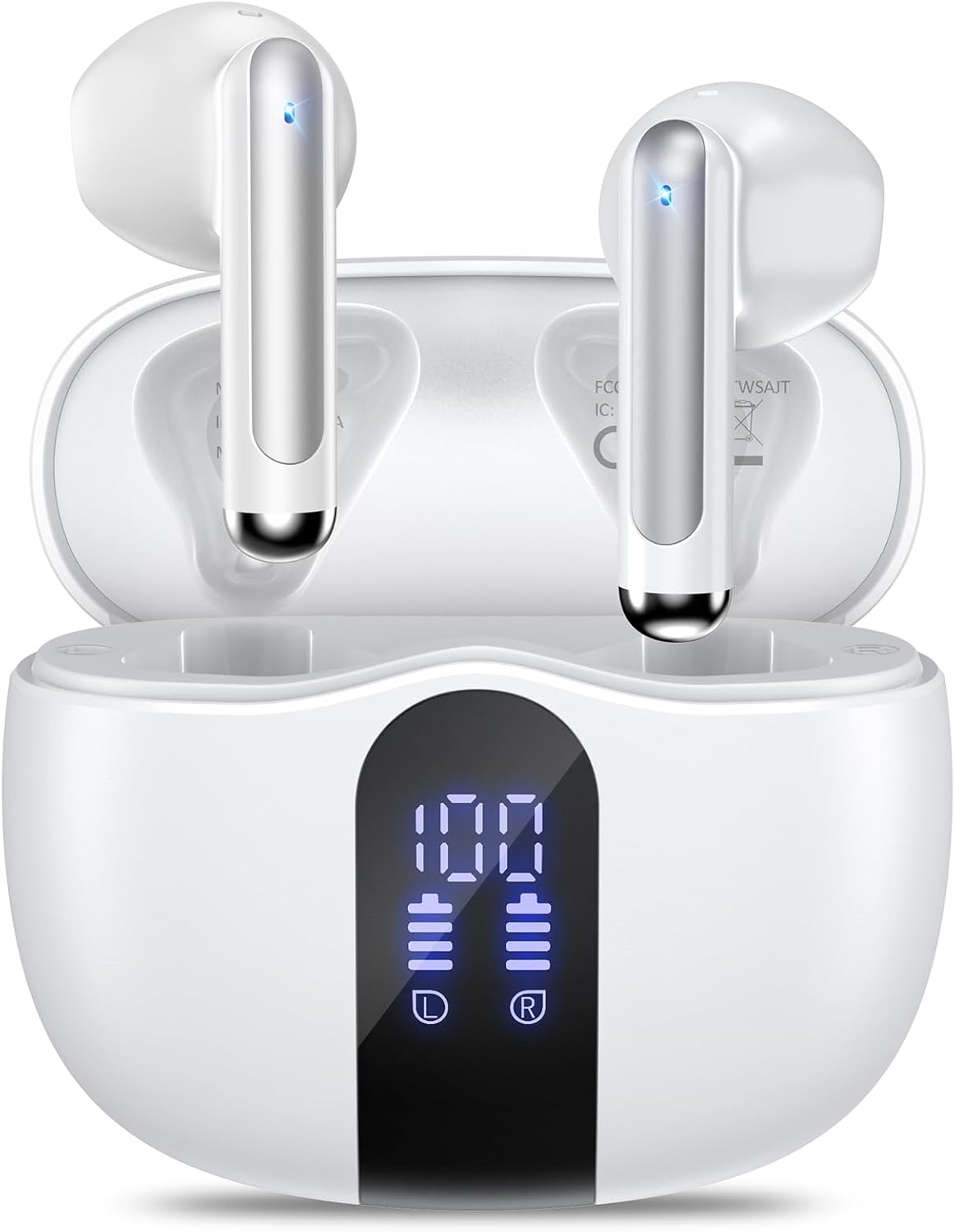 Wireless Earbuds, Bluetooth 5.4 Headphones HiFi Stereo with 4 HD Mic, 50H Playtime Bluetooth Earbuds with LED