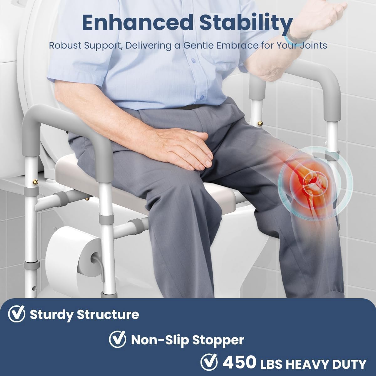 Adjustable Width & Height Raised Toilet Seat with Handles