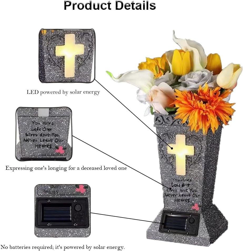 Cemetary Vase Solar Cemetery Grave Vase with LED Cemetery Vases for Grave with Spikes Decorations for Cemetery Grave