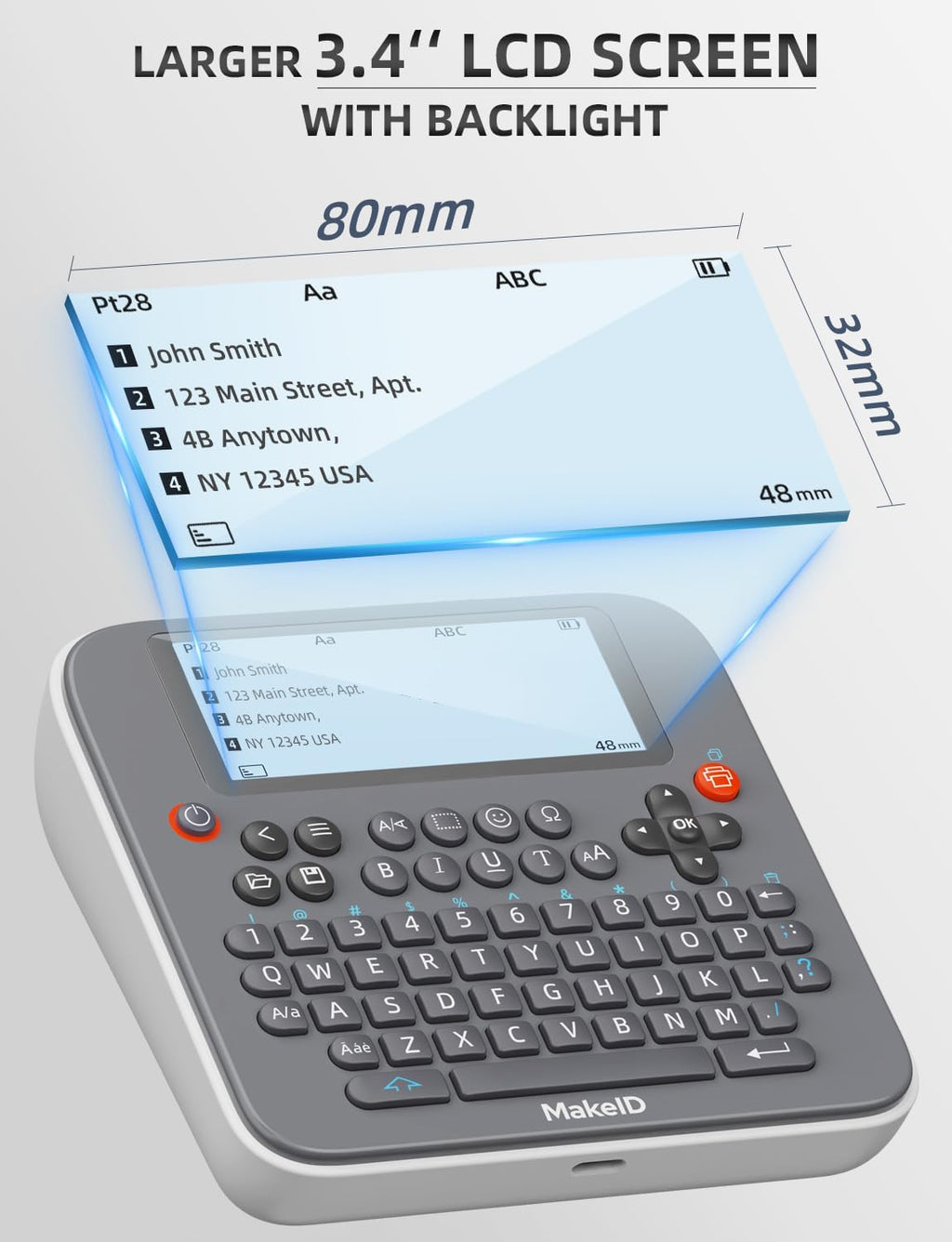 E1 Portable Label Maker - Bluetooth Compatible Thermal Printer - QWERTY Keyboard, 4.42" LCD Screen - Prints 9mm