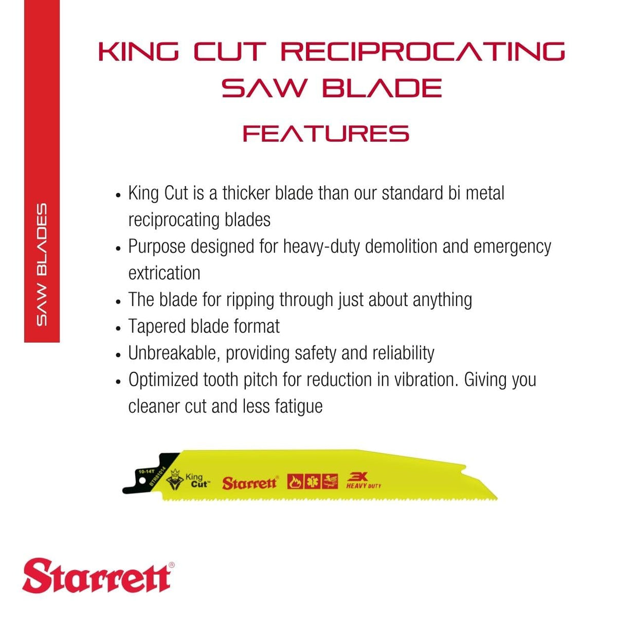 Starrett King Cut Reciprocating Saw Blade, 8" L, 1" W, 0.63" H, 50‑Pack