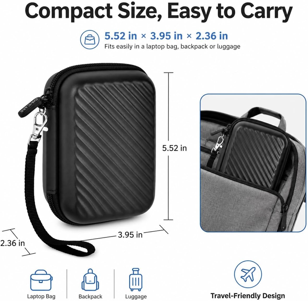 External Hard Drive Case for Seagate, for WD, for Toshiba HDD SSD | Hard EVA Exterior Compact Travel Organizer 3-in-1