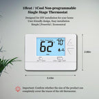 NonProgrammable Thermostat for Home,Single-Stage Systems,Digital Energy-Saving Thermostat,1 Heat/1 Cool, Easy DIY Install, White Backlight