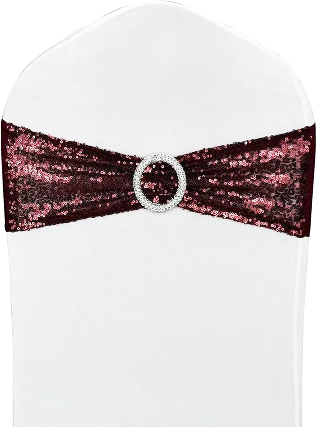 Sequin Chair Sashes 6 Pack - High Elasticity Spandex Stretch Chair Bows with Buckle for Wedding, Party, Banquet Decor