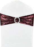Sequin Chair Sashes 6 Pack - High Elasticity Spandex Stretch Chair Bows with Buckle for Wedding, Party, Banquet Decor