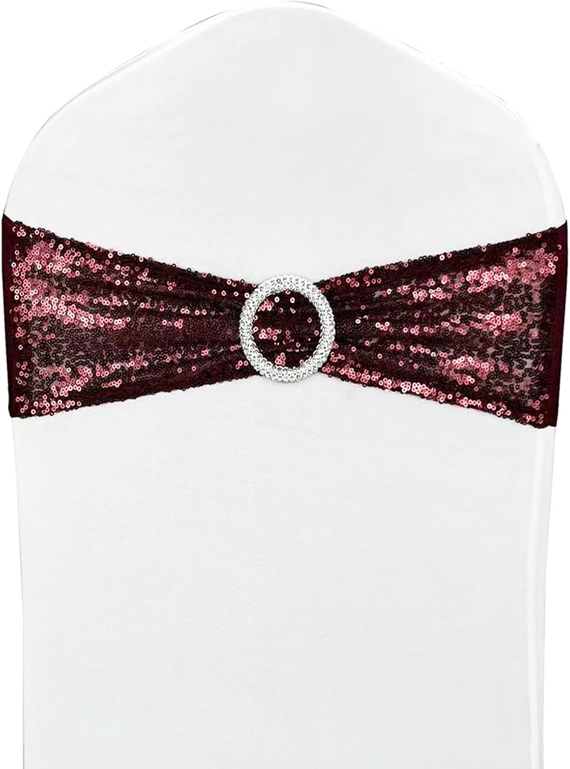 Sequin Chair Sashes 6 Pack - High Elasticity Spandex Stretch Chair Bows with Buckle for Wedding, Party, Banquet Decor