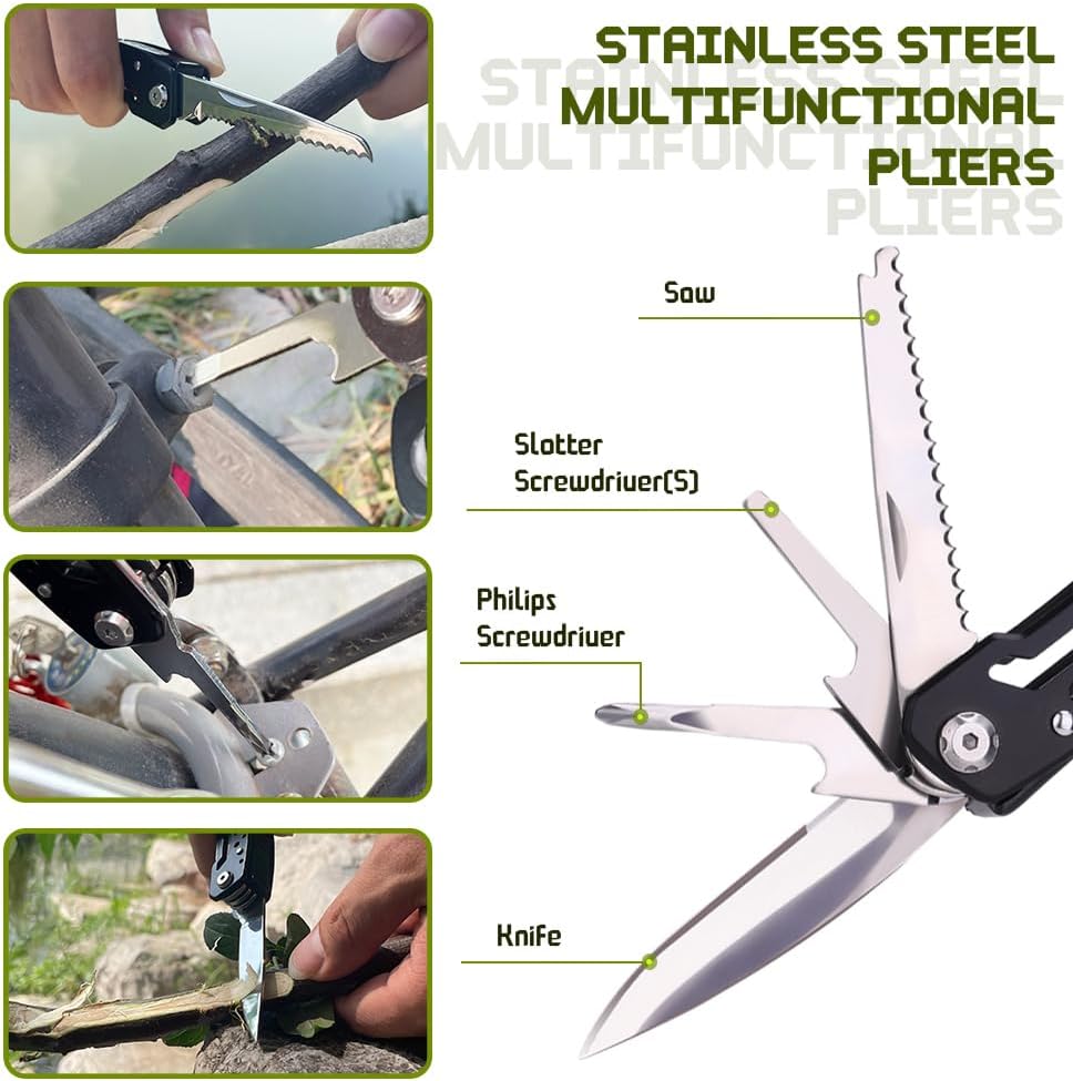 14 in 1 Multitool Pliers with Safety Lock, Professional Stainless Steel Pocket Knife, Portable Survival Gift for