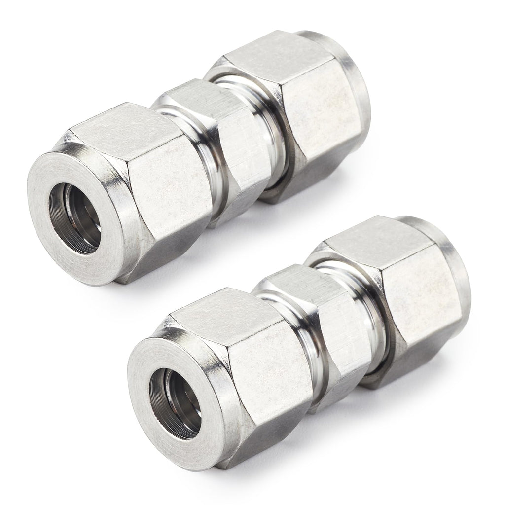 Yoebor 304 Stainless Steel Compression Union 1/8" OD x 1/8" OD Coupling 2pc