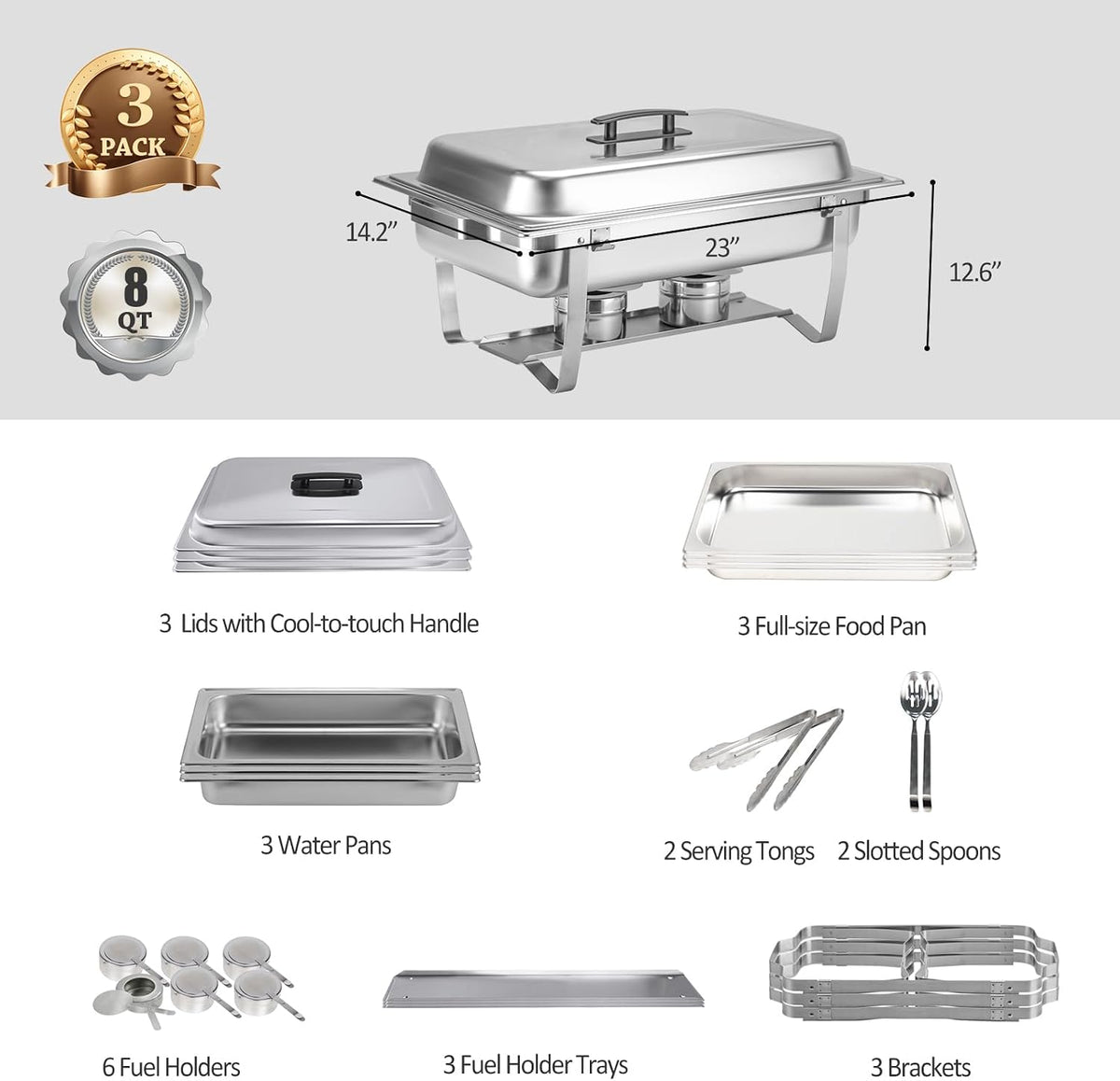 3 Packs Chafing Dish Buffet Set Food Servers and Warmers for Party