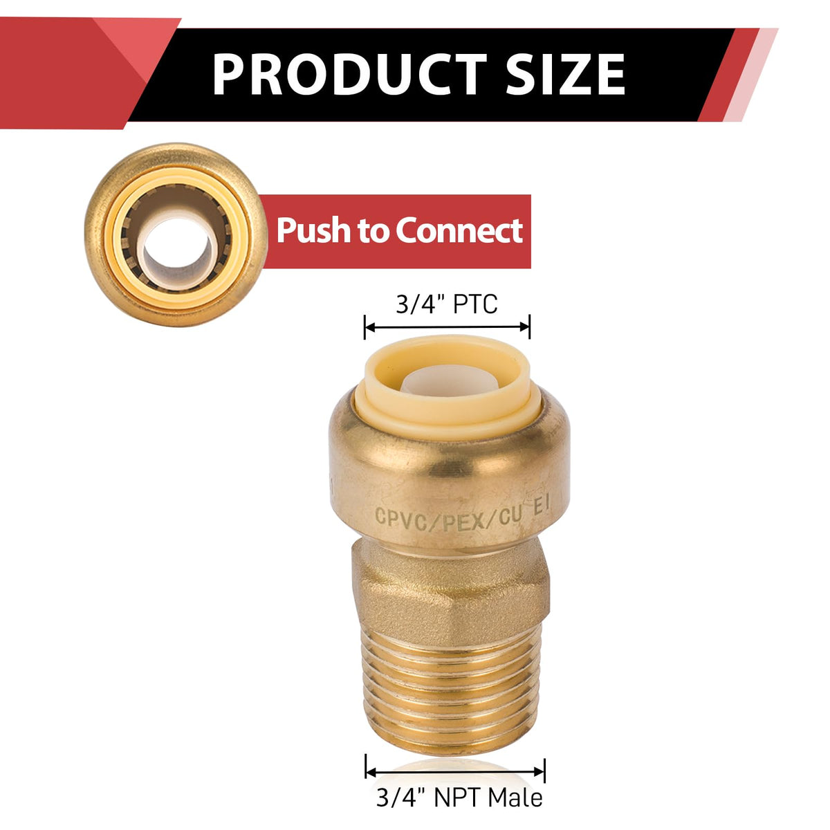 6Pcs EFIELD 3/4 Inch x 3/4 Male Adapter Push Fitting(PF125-6)