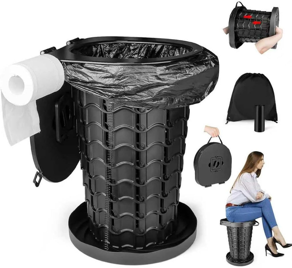 Upgrade Portable Toilet for Adults, Extra Large Seat Travel Potty with Bags & Carry Handle, 18.7" Tall Adjustable