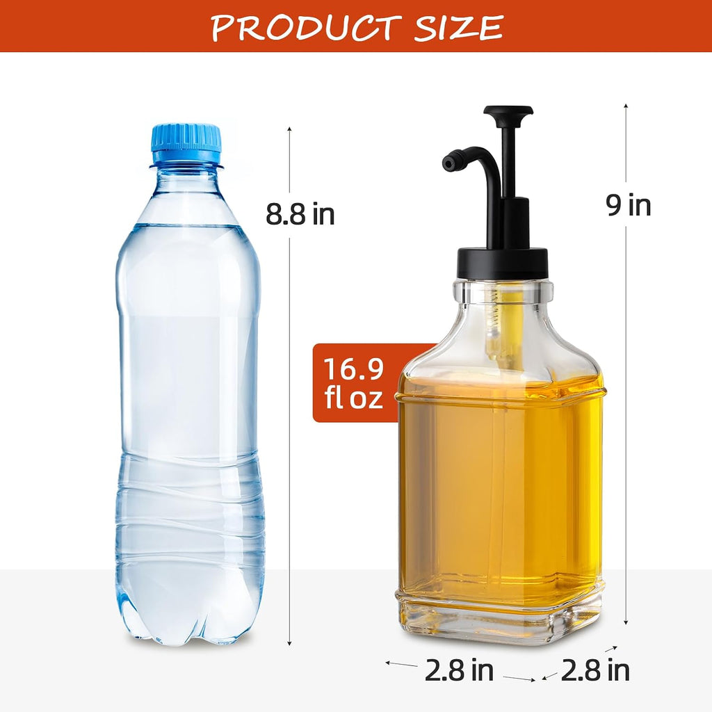 Coffee Syrup Dispenser, Coffee Bar Accessories 16.9 fl oz/500ml, Glass Syrup Dispenser with Pump Dispenser, Labels