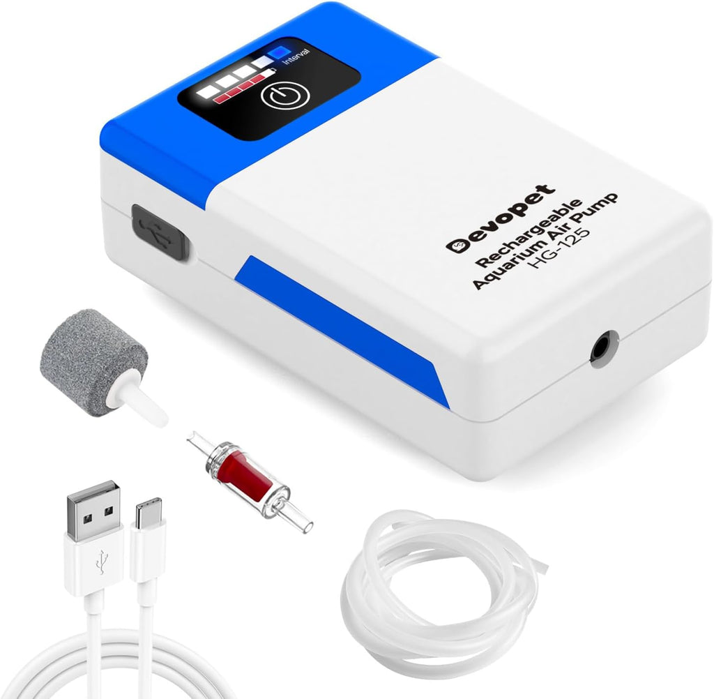 Battery Powered Aquarium Air Pump, Bait Bucket Portable Aerator, Ultra Quiet Fish Tank Bubbler, USB Rechargeable