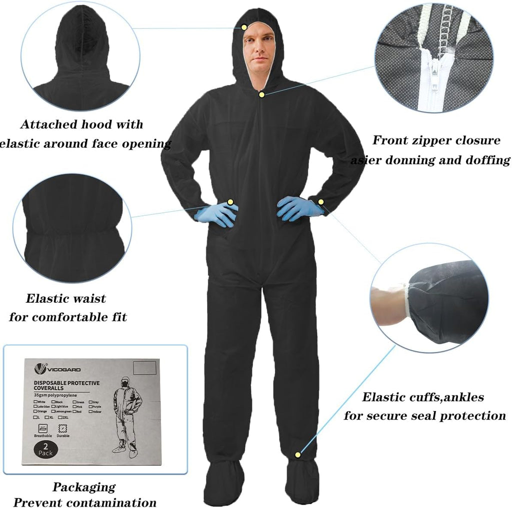 Hazmat Suits,10 Colors Options Disposable Protective Coveralls, Paint Suit with Elastic Wrists Ankles and Hood