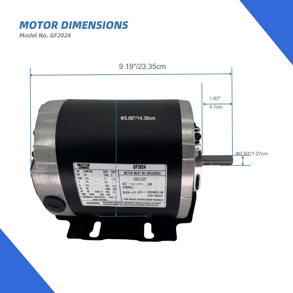 GF2024 1/4HP Electric Motor 115V 1725RPM 60Hz 48F Belt Drive Blower Motor