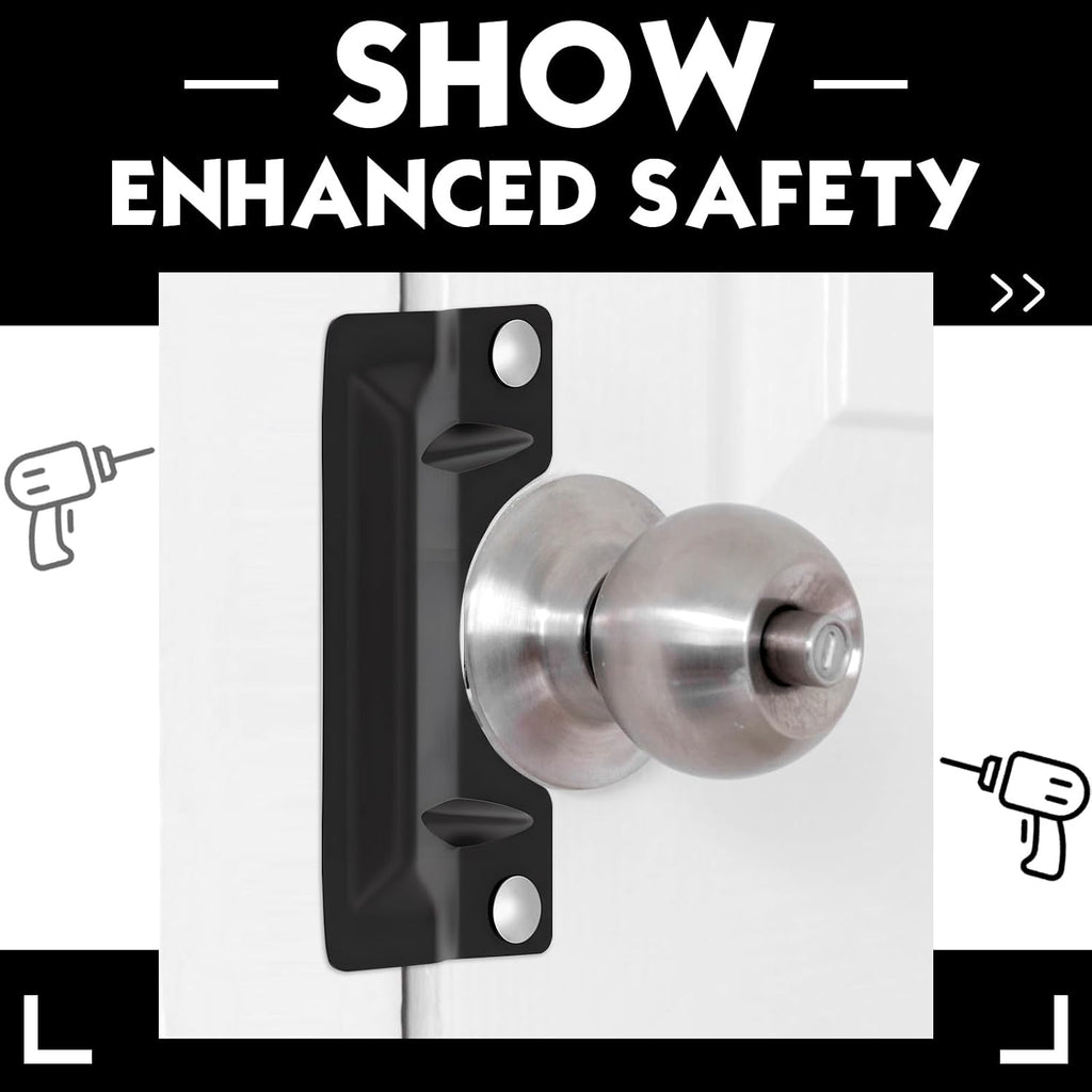2 Pcs Door Latch Guard Stainless, Reinforcement Ribs Style, Black | 3" x 7'' Door Latch Cover, Door Security Plate