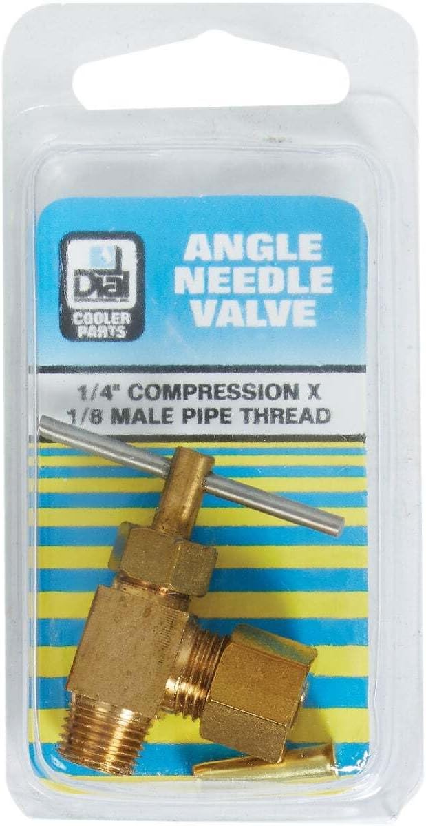 Dial 9440 Angle Needle Valve 1/4" Comp or Plastic x 1/8" MPT with Brass Insert Clamshell