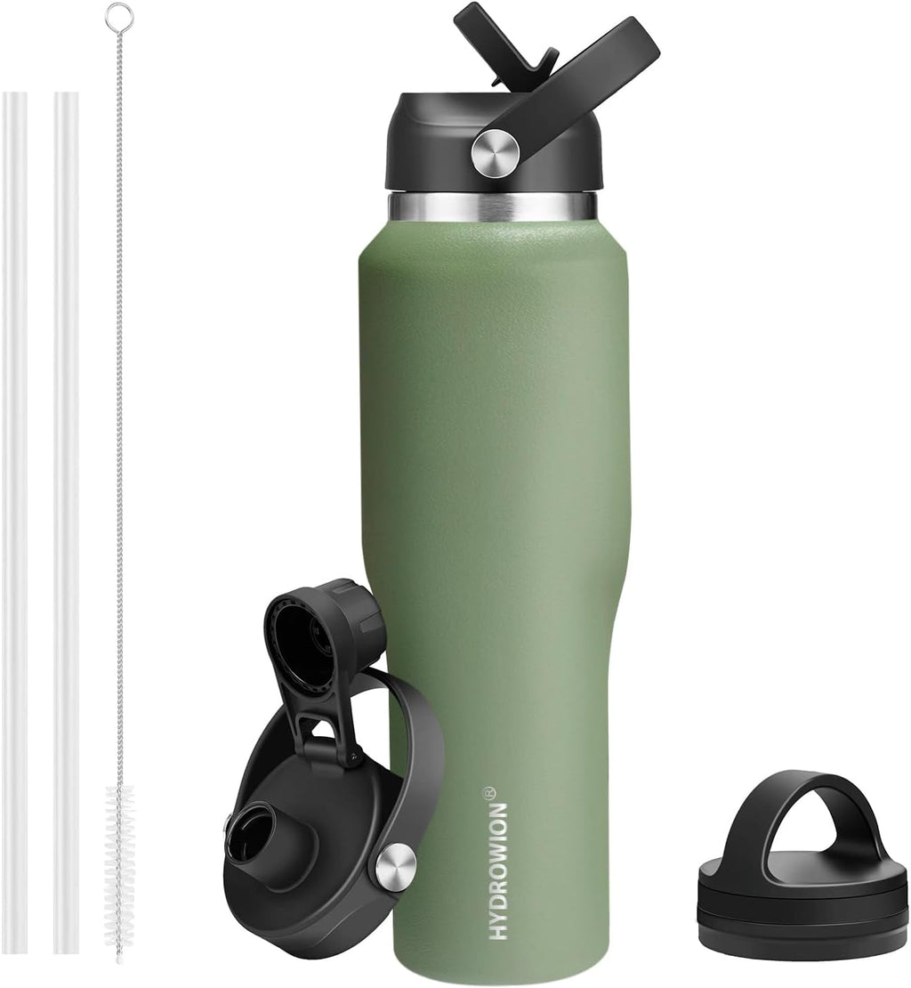 40 oz Insulated Water Bottle with Straw fit in Car Cup Holder(Cold 48 hrs, Hot 24 hrs) Drinking Bottle with Straw