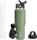 40 oz Insulated Water Bottle with Straw fit in Car Cup Holder(Cold 48 hrs, Hot 24 hrs) Drinking Bottle with Straw