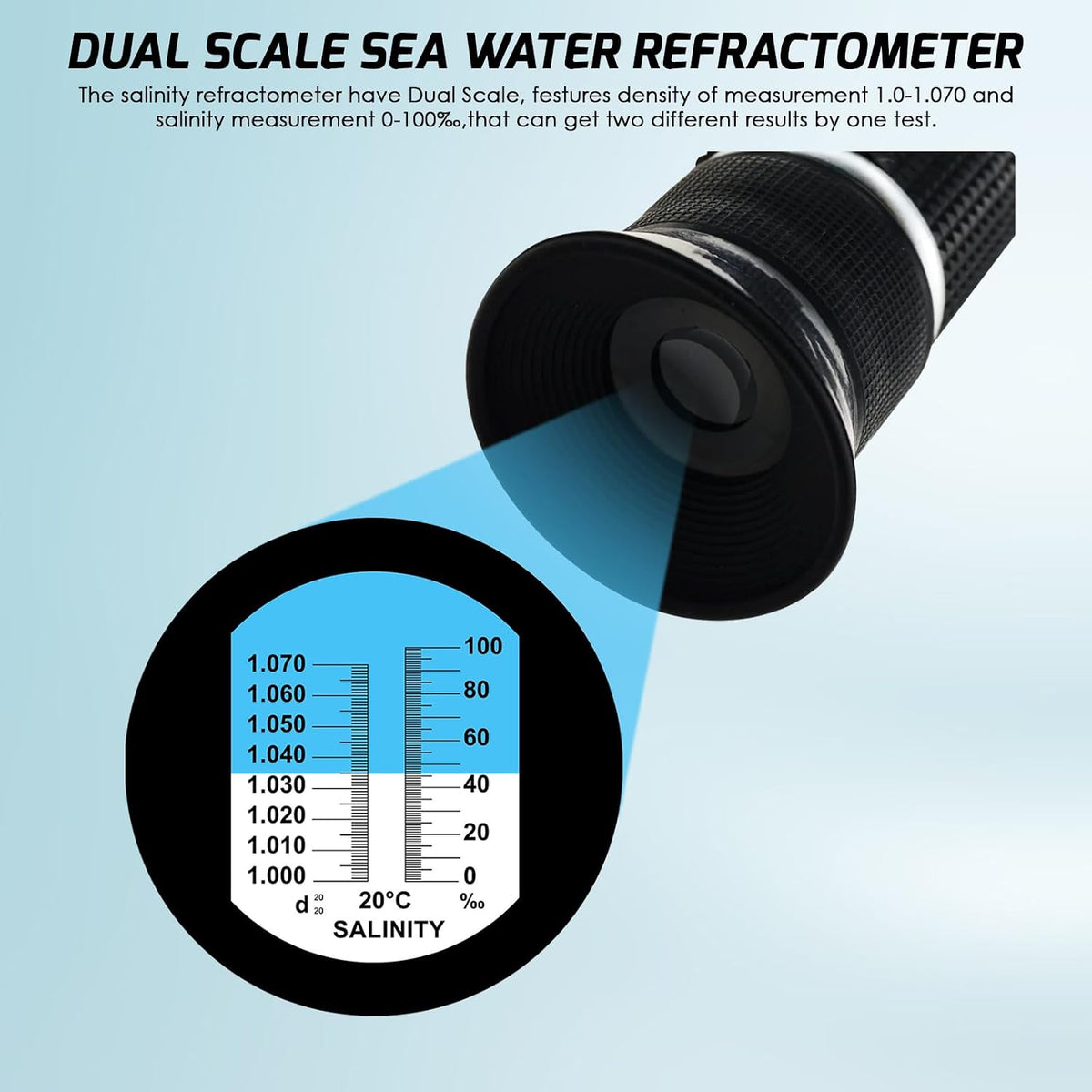 Salinity Refractometer with ATC, Dual Scale Sea Water Refractometer, 0-10% Salinity Range (1.0 to 1.070 Density /