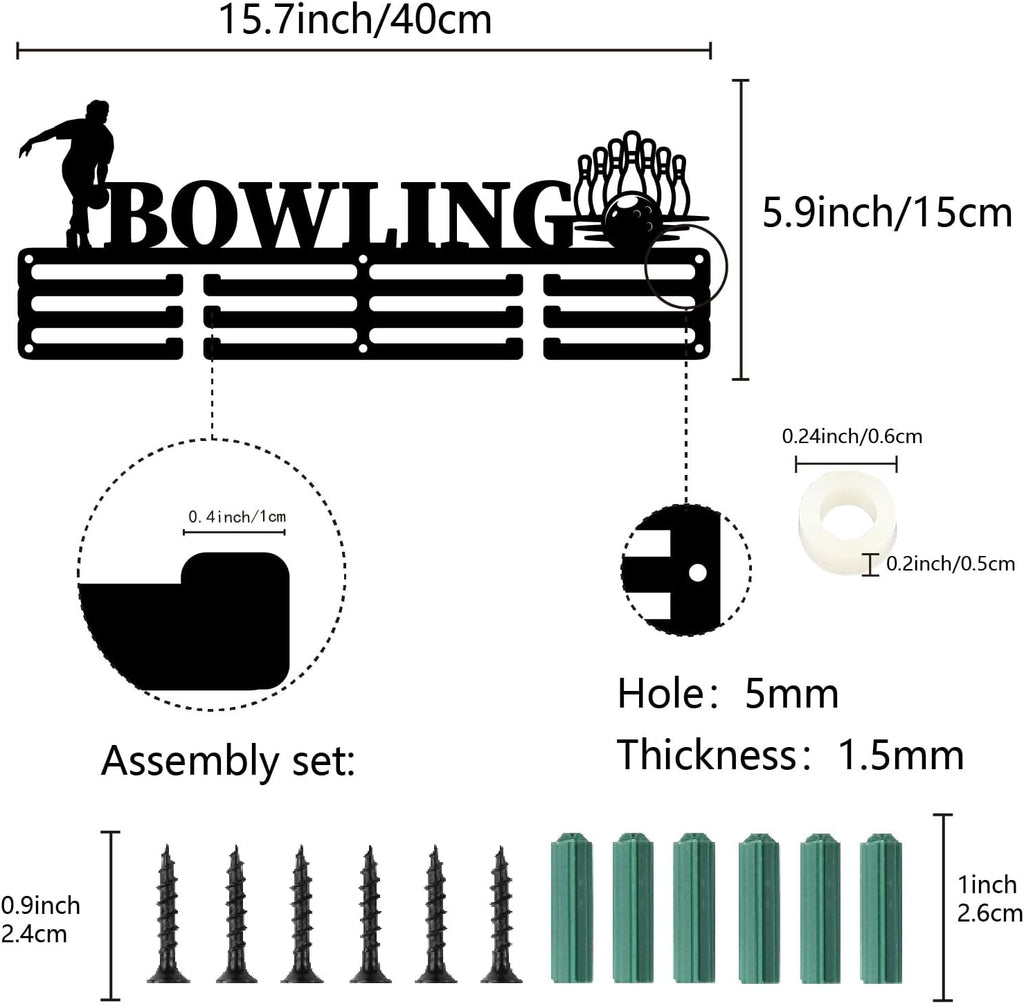 Bowling Medal Holder Sports Medal Hanger Display Race Awards Metal Rack Trophy Ribbons Organizer Iron Mount Decor