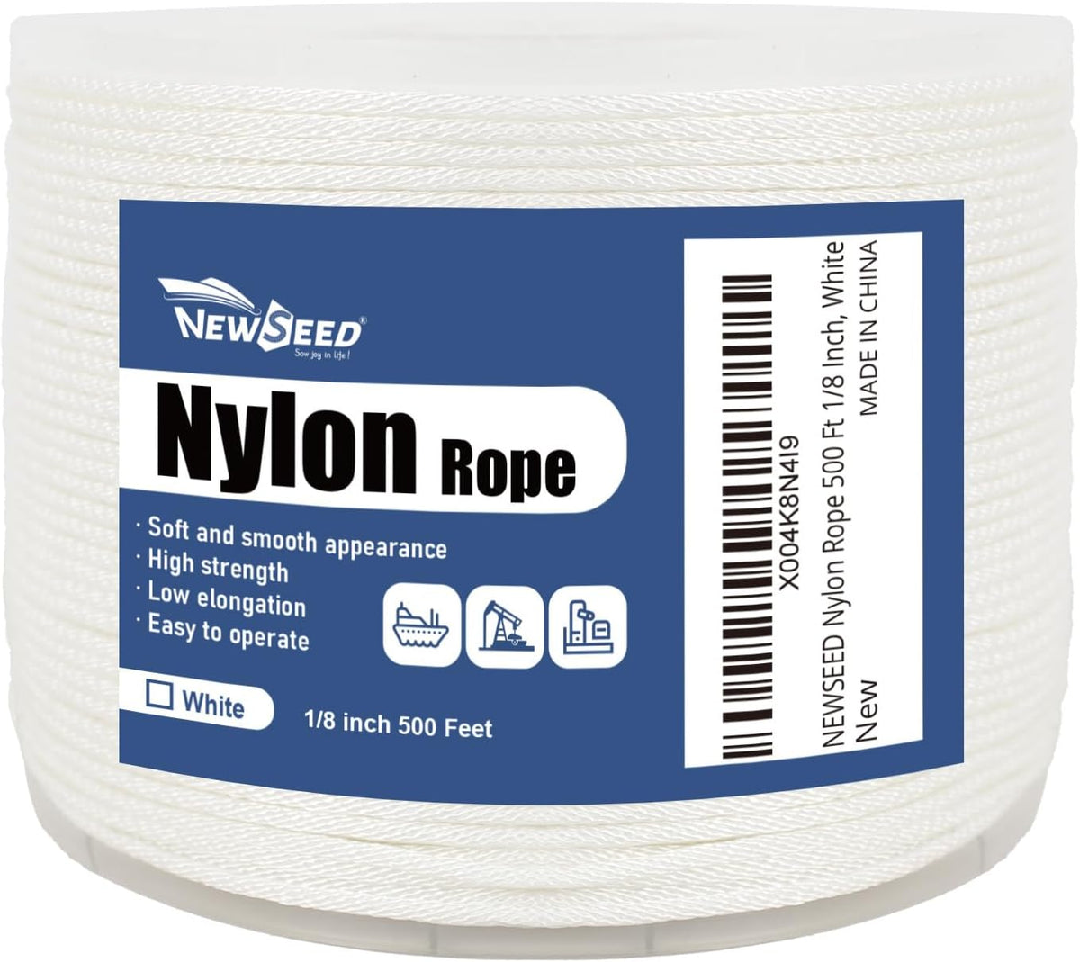 NEWSEED 500 Ft 1/8 Inch Nylon Rope Heavy Duty Utility Rope (White)