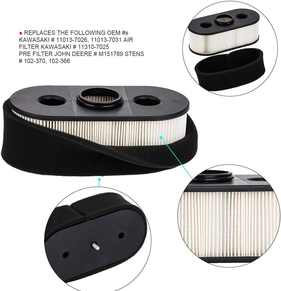 Replacement 11013-7031 Air Filter with Pre Filter 49019-0027 Fuel Filter 49065-7010 Oil Filter Spark Plug Tune Up Kit