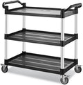 Utility Rolling Carts with Wheels, Large Plastic Service Carts, Heavy Duty Restaurant Cart with 4 Brake Lockable