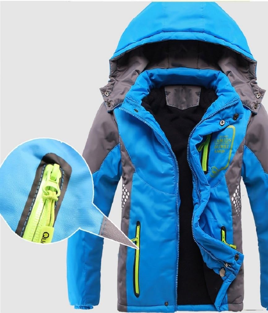Boys Winter Fleece Lined Hooded Jacket, Outdoor Casual Warm Coat | Cozy Soft Windproof Zip Up Insulated Outerwear