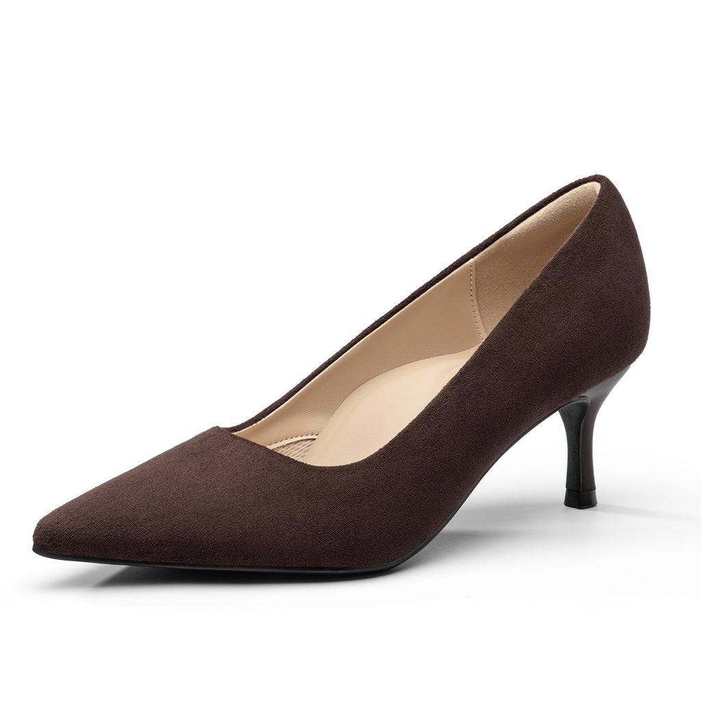 Women's Closed Pointed Toe Kitten Heels Pumps Coffee Brown 8